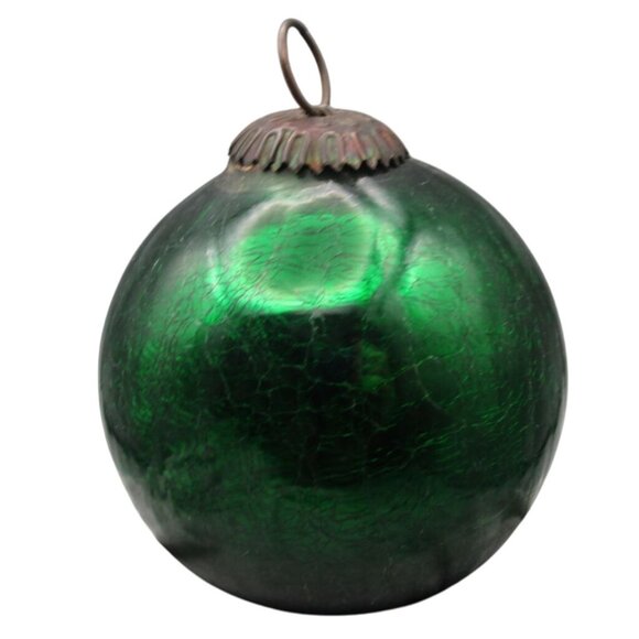 Vintage Green Crackle Glass Mercury Style Christmas Ornament Metal Cap GUC - Picture 6 of 8
